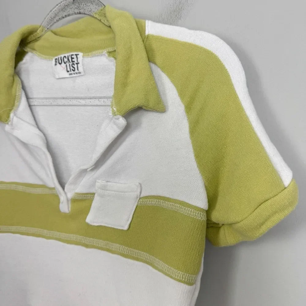 BUCKETLIST | Olive Green and White Cropped Polo Style Shirt Women’s Size Large
